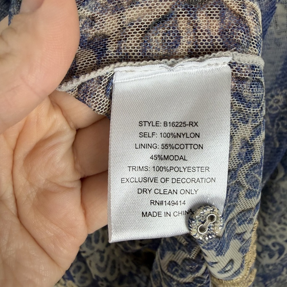 NWT Johnny Was Biya Mazzy Peasant Blouse Size 3X Francis Blue Mesh Embroidered - Picture 10 of 14